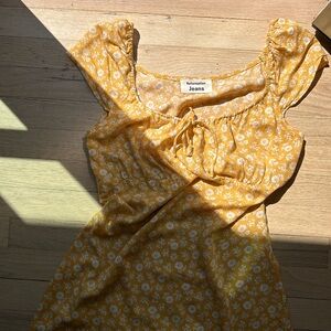 Reformation Jeans | Maison Floral Print Cap Sleeve Mini Dress in Yellow